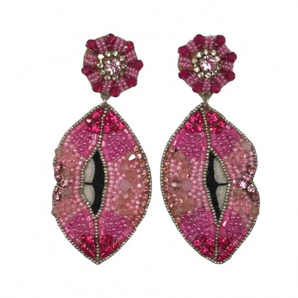 NEW ALLIE BEADS women's jeweled lip earrings in pink